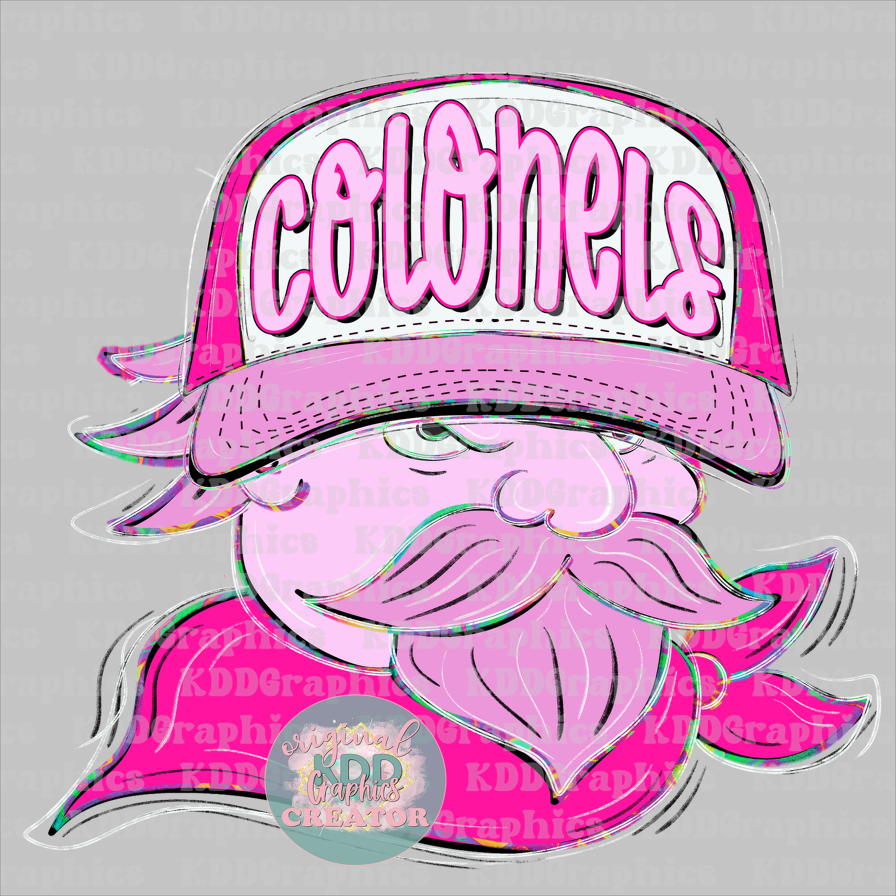 Preppy Trucker Hat Doodles Colonels Mascot - Colonels School Spirit PNG