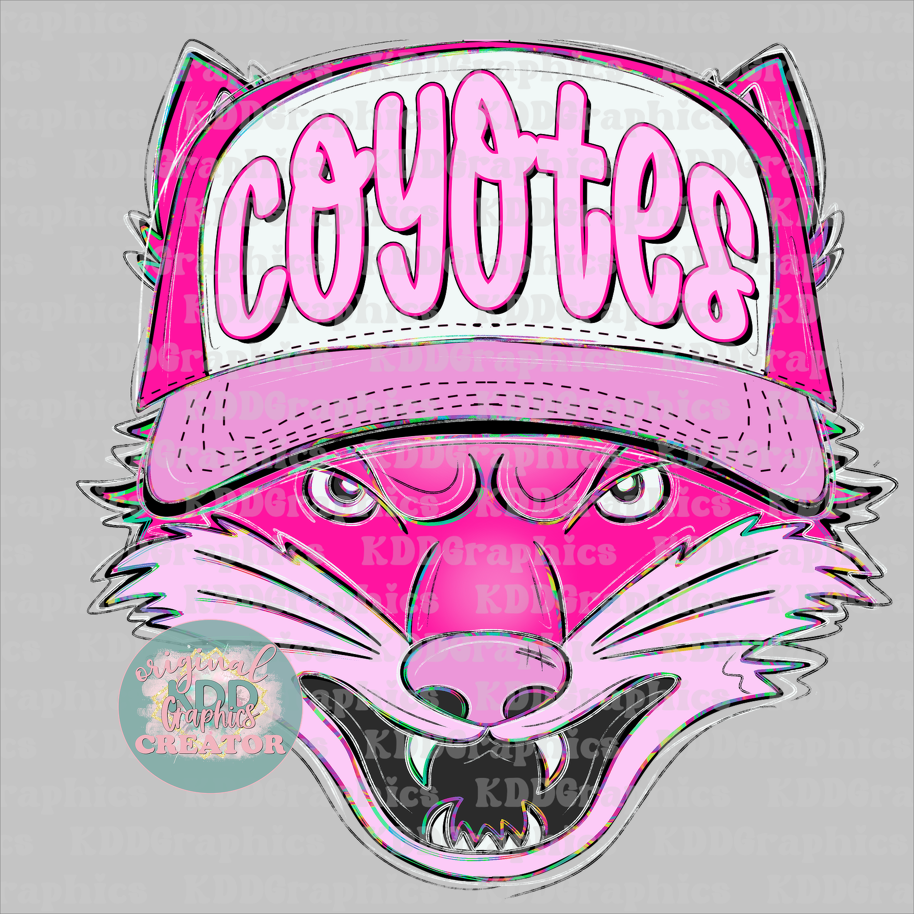 Preppy Trucker Hat Doodles Coyote Mascot - Coyotes School Spirit PNG