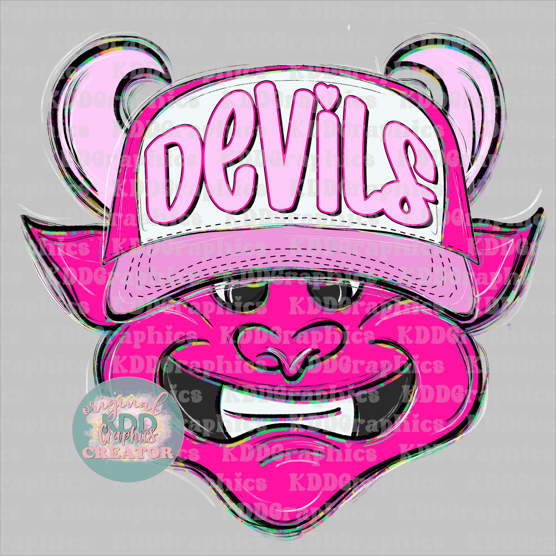 Preppy Trucker Hat Doodles Devil Mascot - Devils School Spirit PNG
