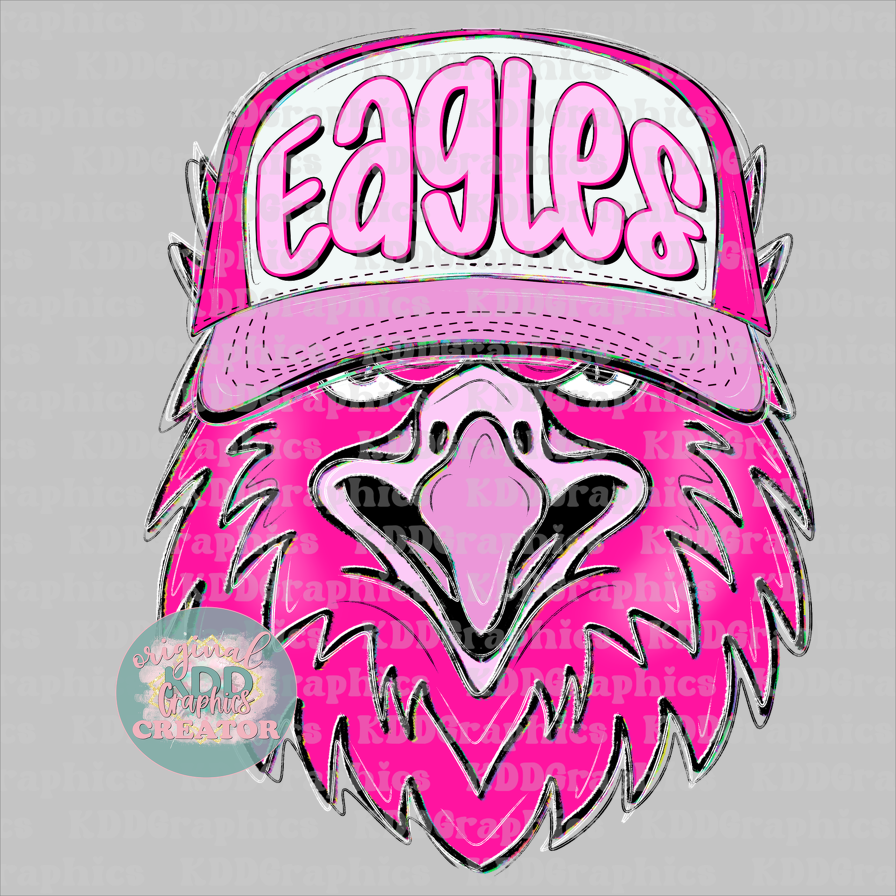 Preppy Trucker Hat Doodles Eagle Mascot - Eagles School Spirit PNG