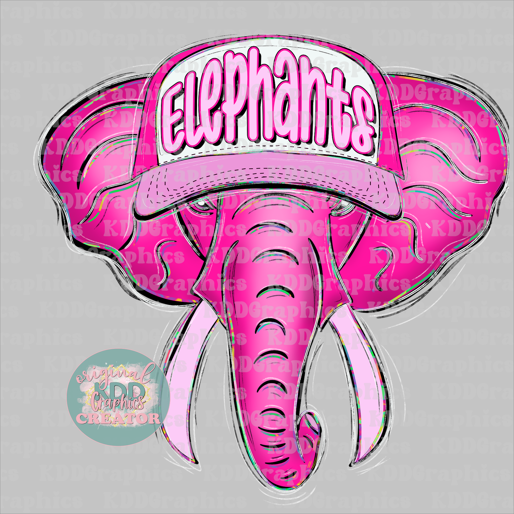 Preppy Trucker Hat Doodles Elephant Mascot - Elephants School Spirit PNG