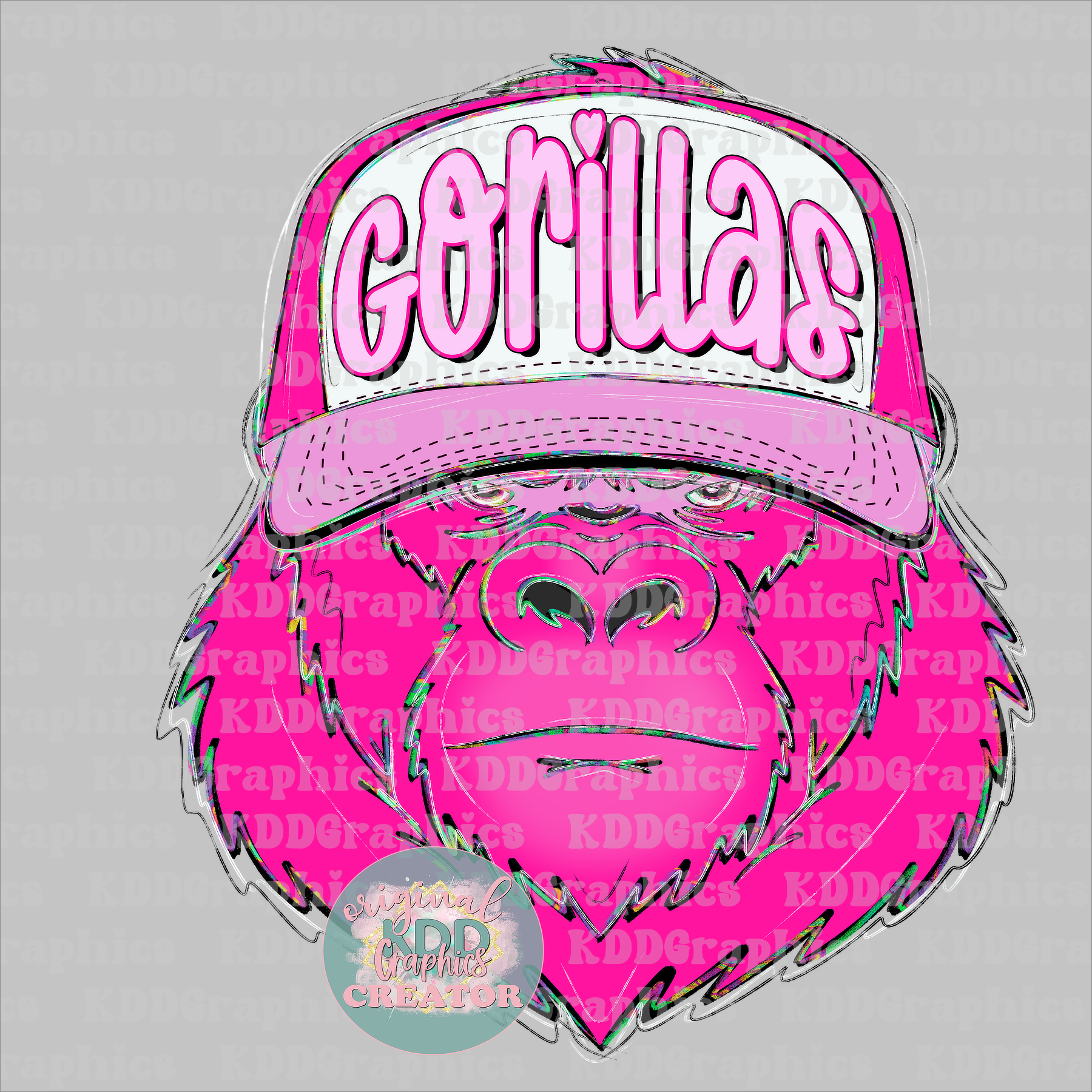 Preppy Trucker Hat Doodles Gorilla Mascot - Gorillas School Spirit PNG