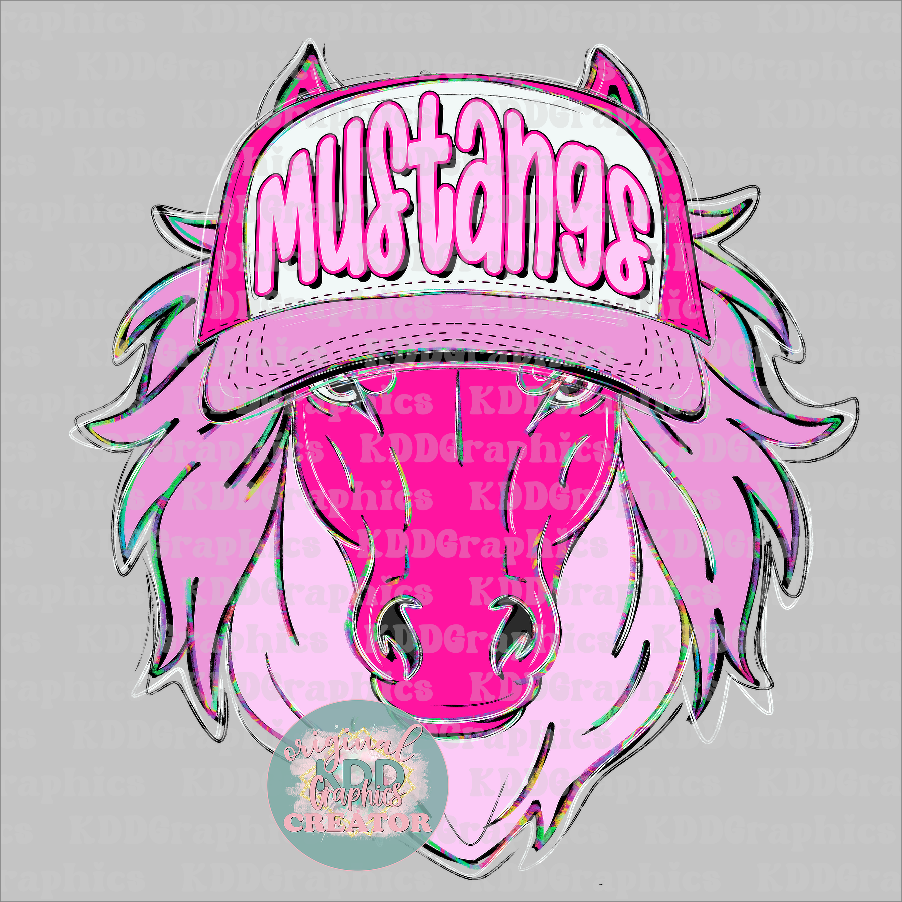 Preppy Trucker Hat Doodles Mustang Mascot - Mustangs School Spirit PNG