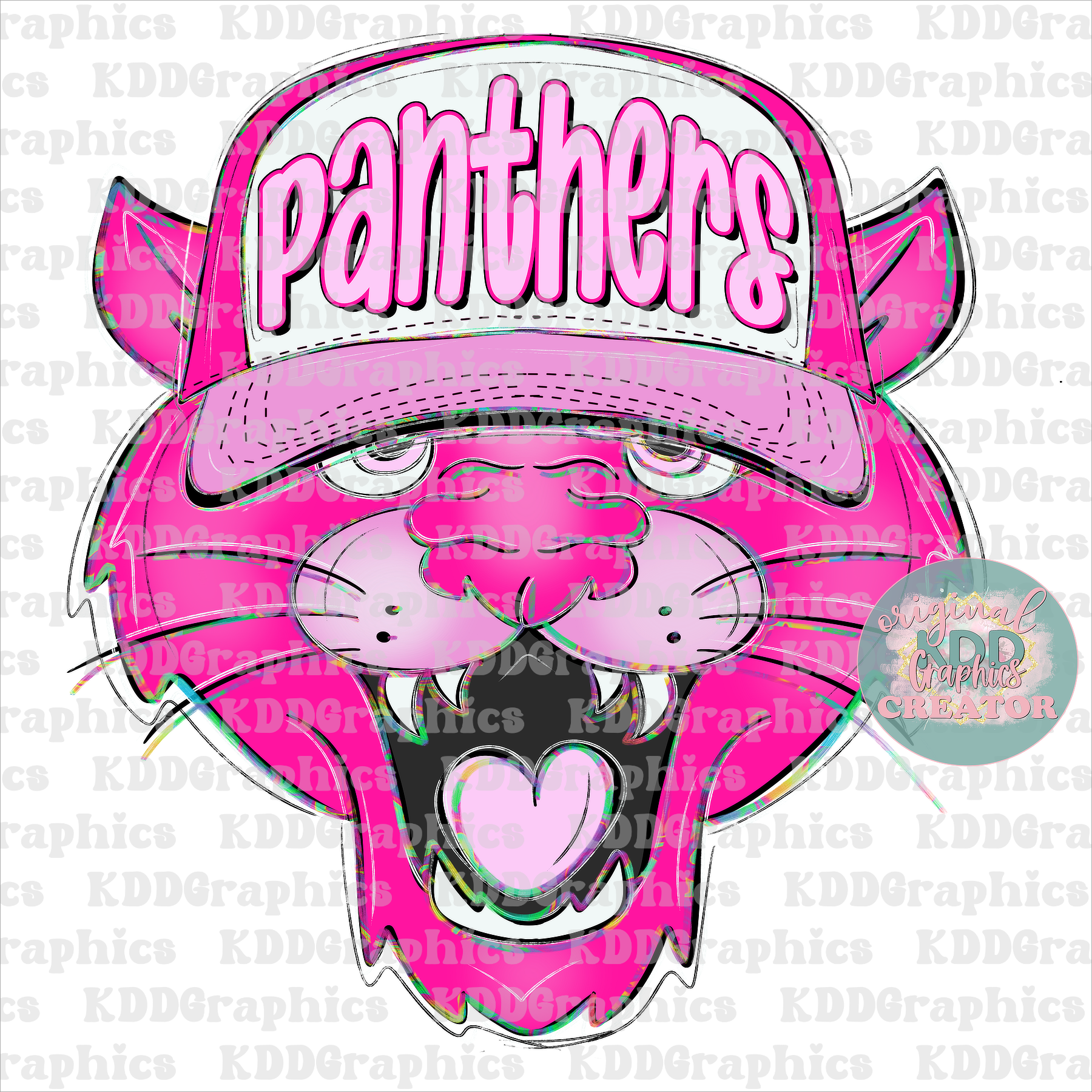 Preppy Trucker Hat Doodles Panther Mascot - Panthers School Spirit PNG