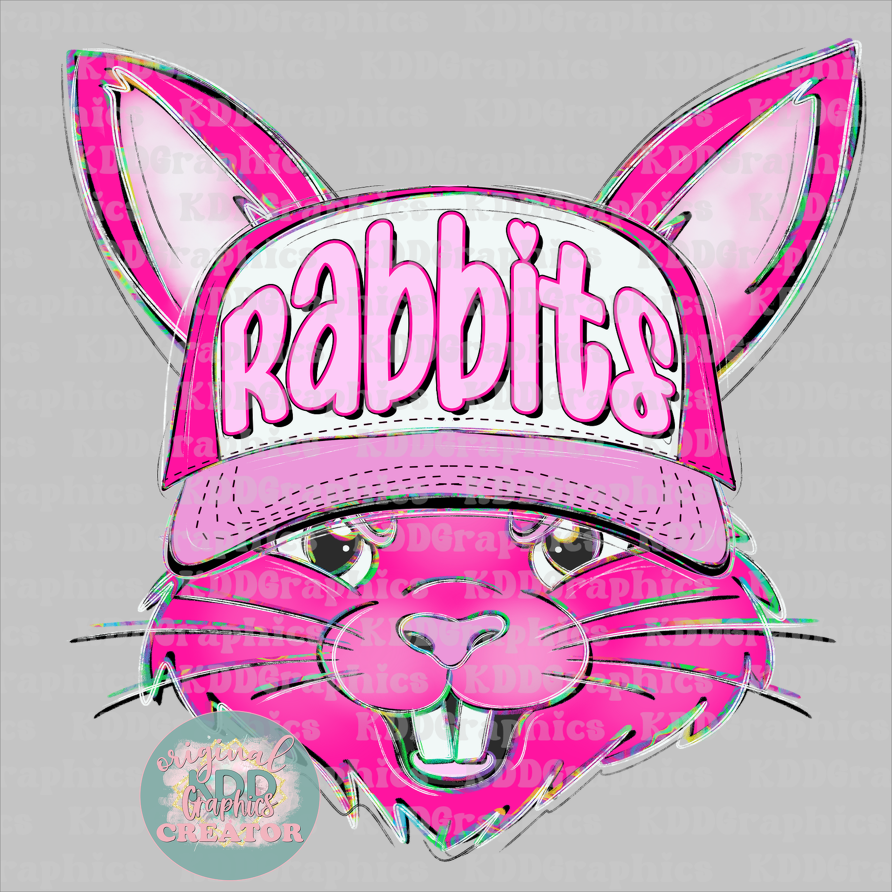 Preppy Trucker Hat Doodles Rabbit Mascot - Rabbits School Spirit PNG