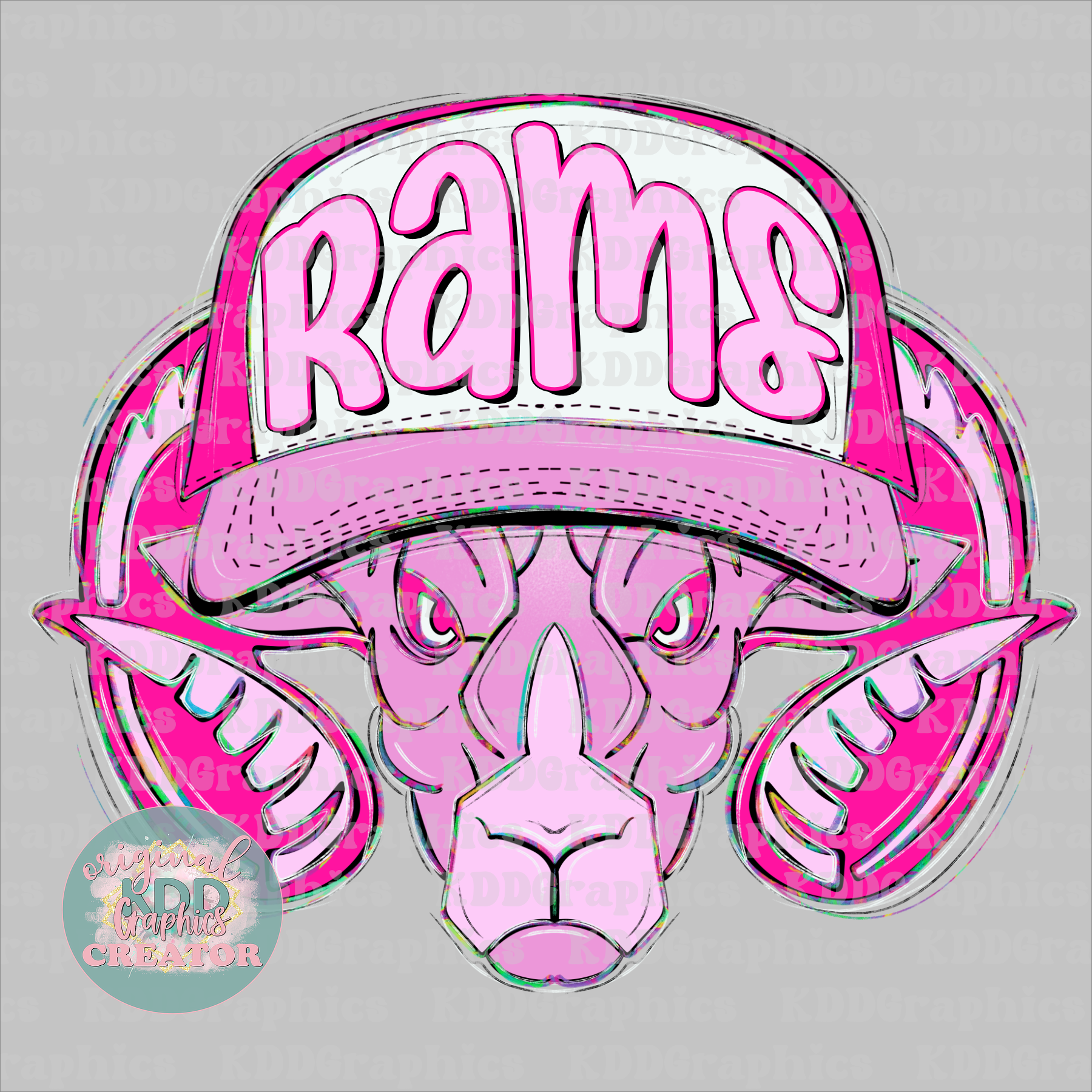 Preppy Trucker Hat Doodles Ram Mascot - Rams School Spirit PNG