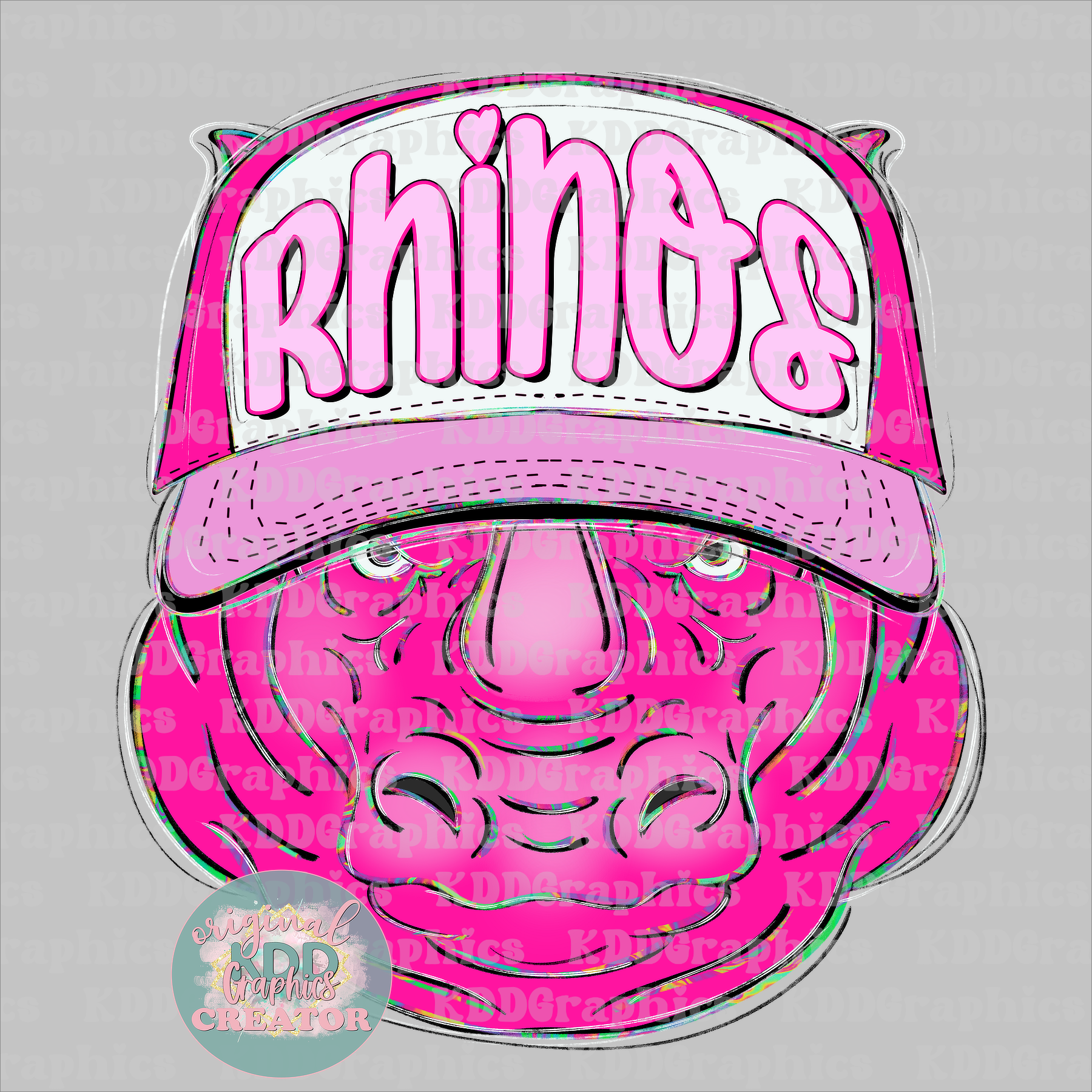 Preppy Trucker Hat Doodles Rhino Mascot - Rhinos School Spirit PNG