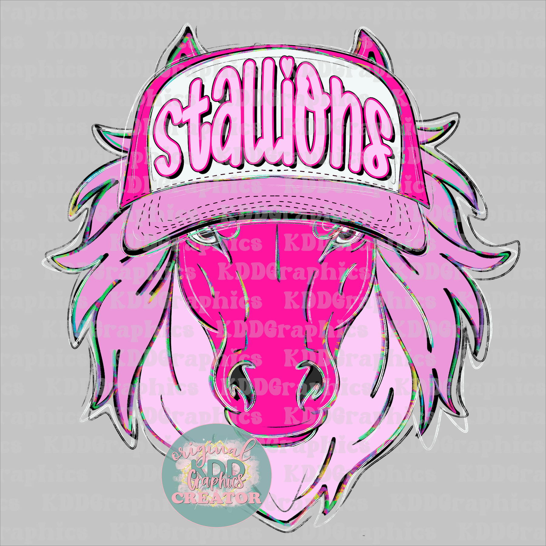 Preppy Trucker Hat Doodles Stallion Mascot - Stallions School Spirit PNG