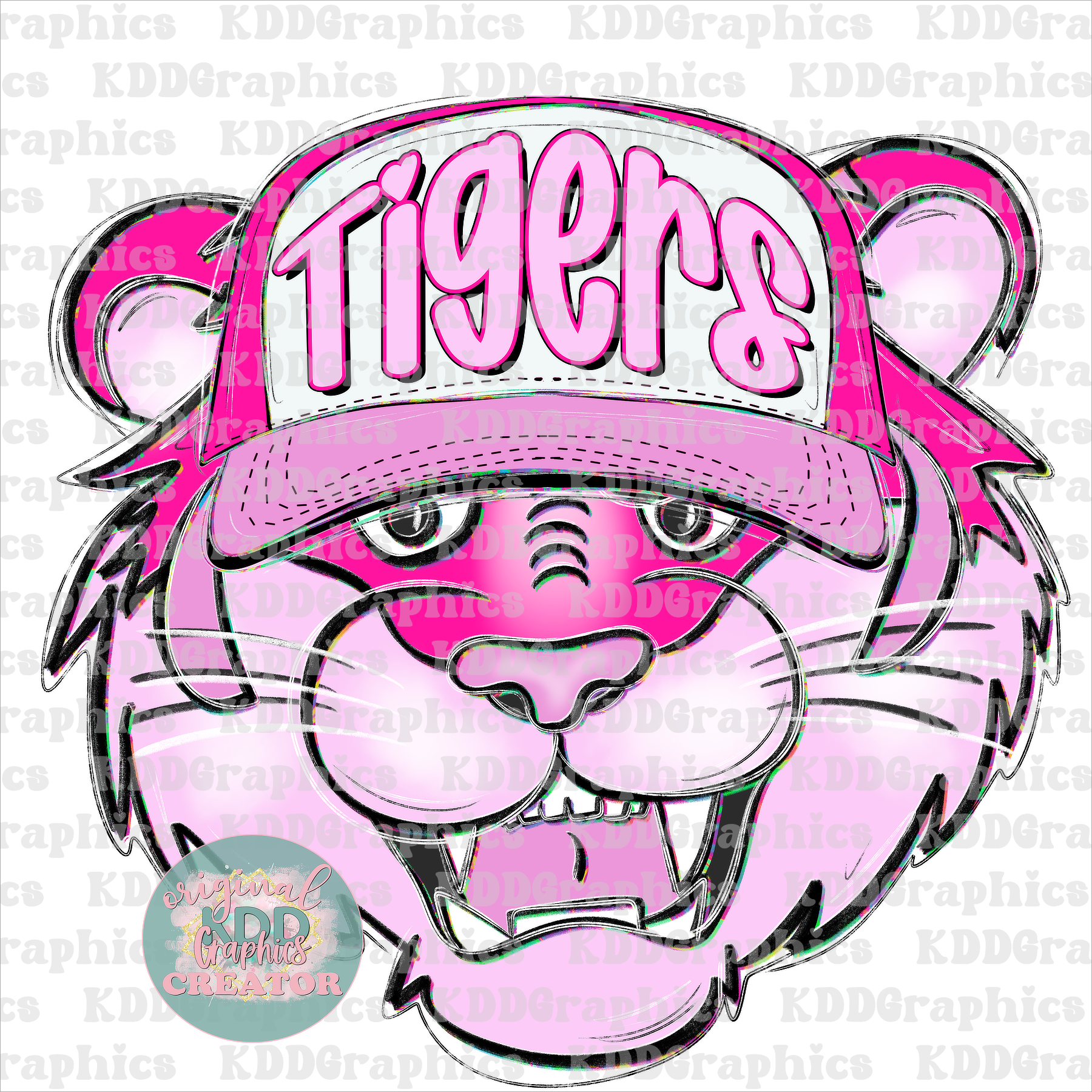 Preppy Trucker Hat Doodles Tiger Mascot - Tigers School Spirit PNG