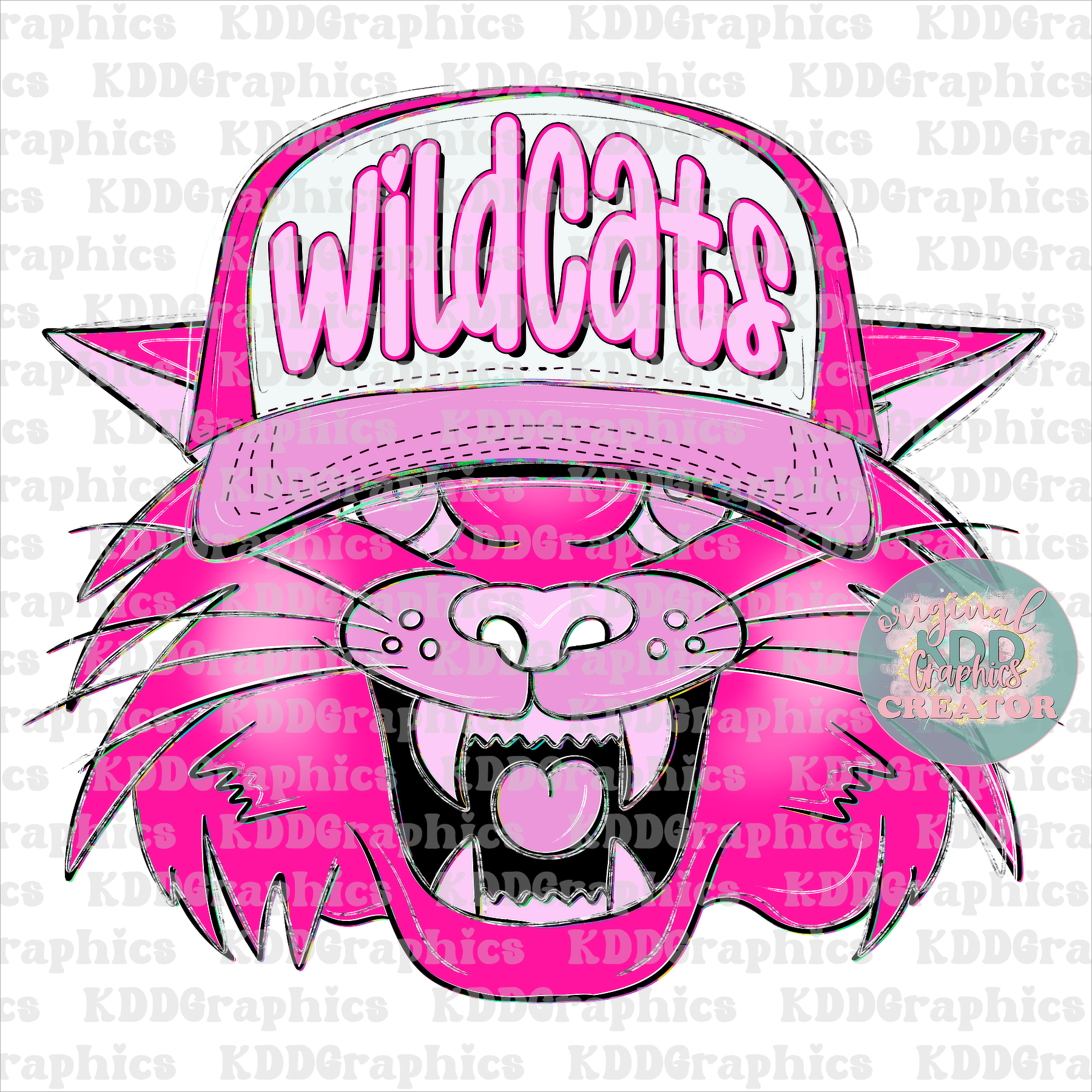 Preppy Trucker Hat Doodles Wildcat Mascot - Wildcats School Spirit PNG