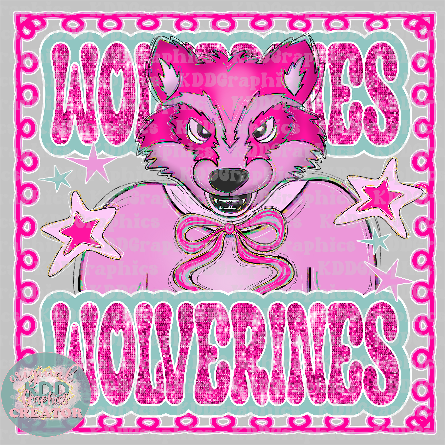 Preppy Wolverine Mascot - Stars Glitter Frame - Wolverines School Spirit PNG