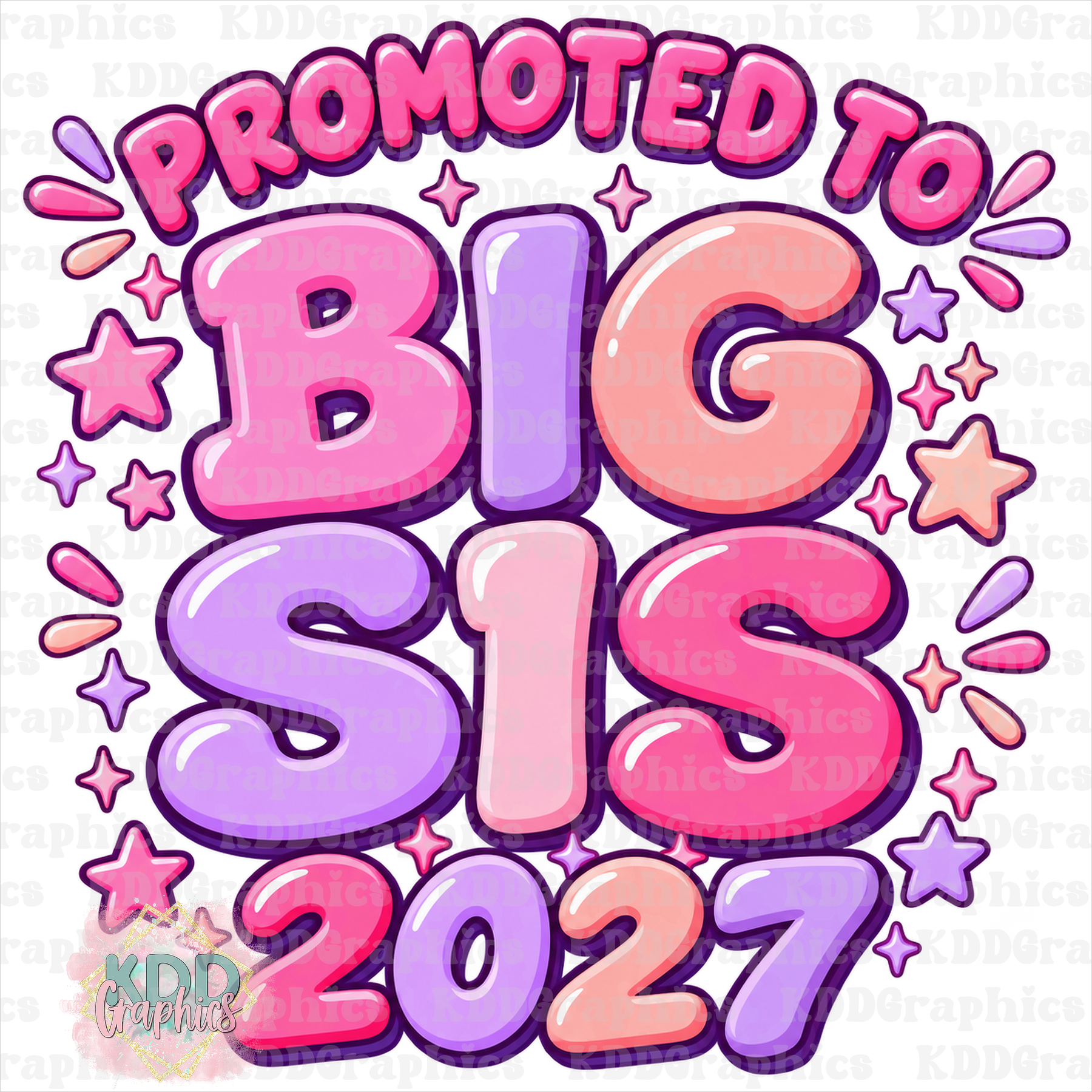 Promoted to Big Sis 2027 PNG – Pink Purple Big Sister Pregnancy Announcement Design