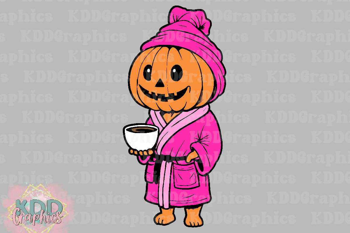 Pumpkin Wearing Pink Bathrobe - Fall PNG
