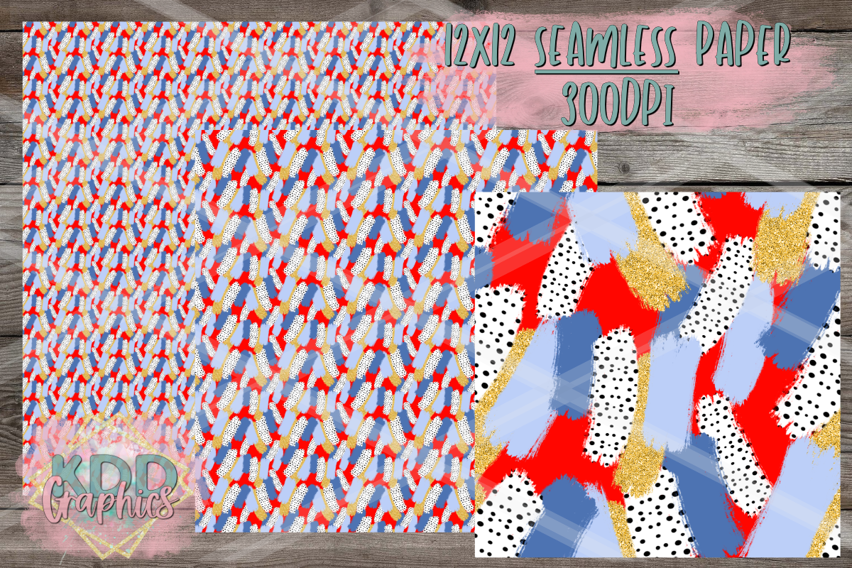 Red Blue Gold - 4th of July - Paint Brushstroke SEAMLESS Paper