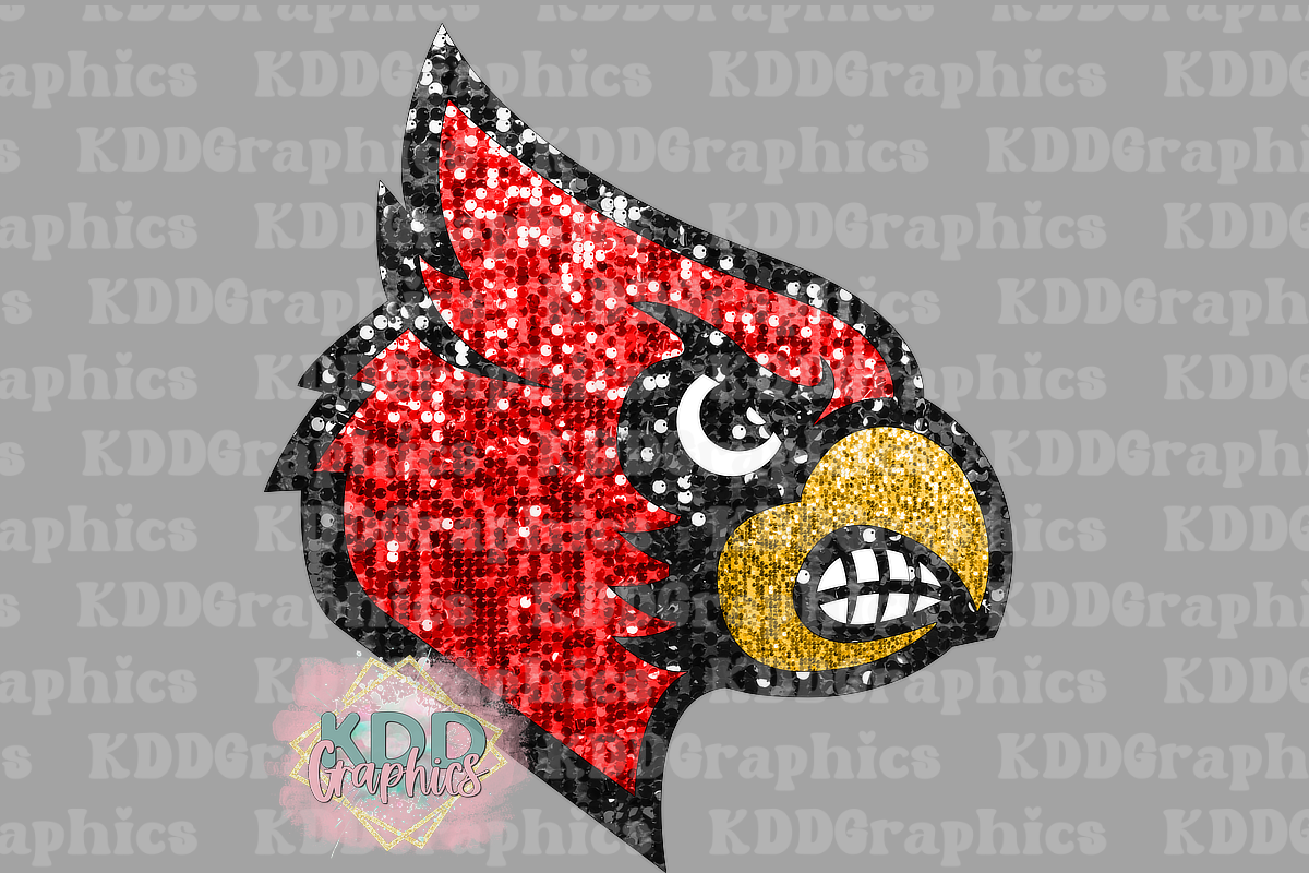 Red Glitter Cardinal Mascot Head - Cardinals School Spirit PNG