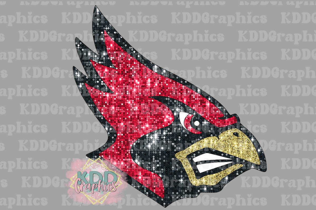 Red Glitter Cardinal Mascot Head - Cardinals School Spirit PNG