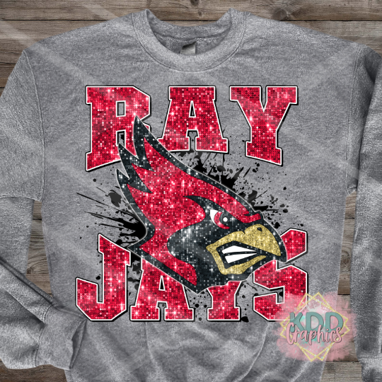 Red Glitter Ray Jays Cardinal Mascot Head - Cardinals School Spirit PNG