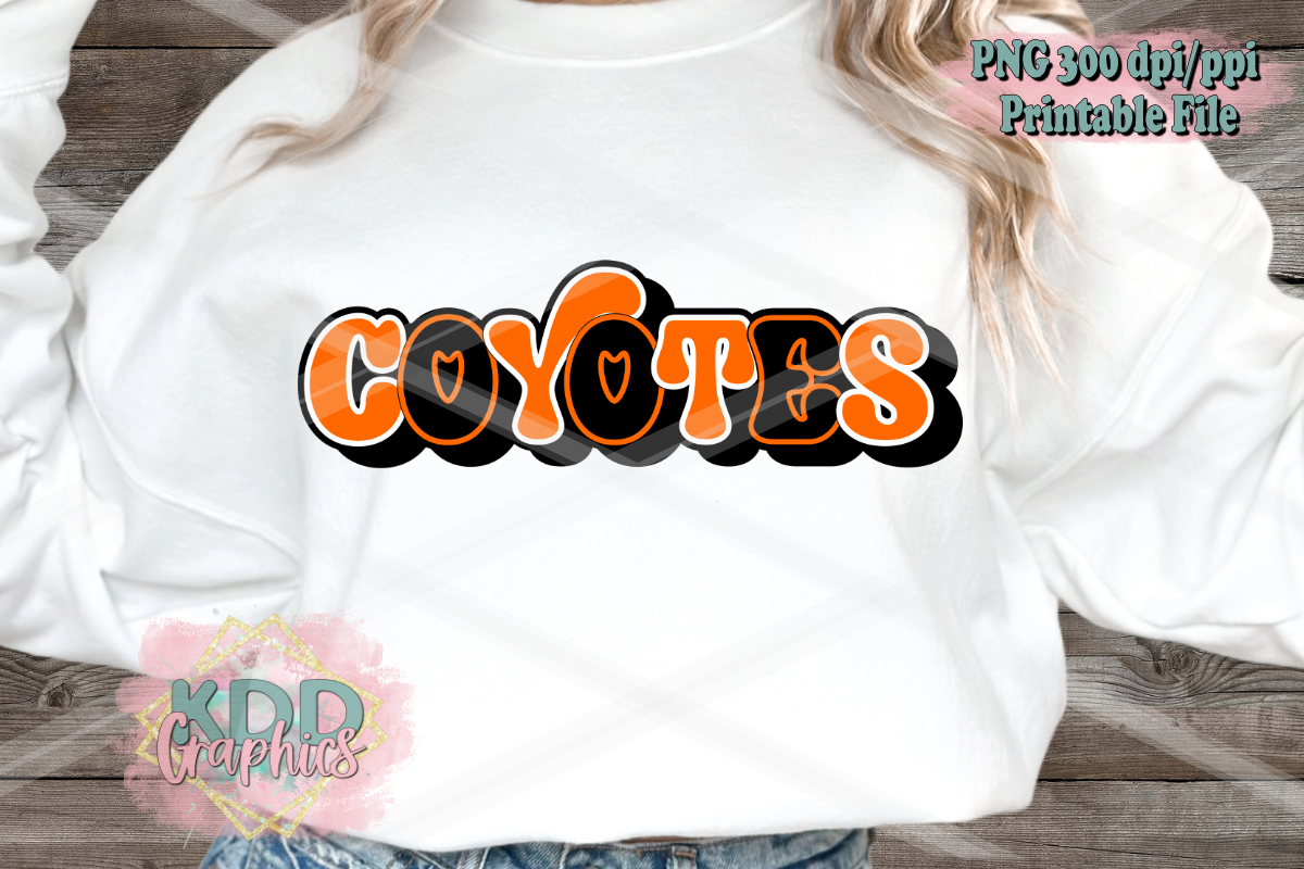 Retro Coyotes - Orange Black - Coyote School Spirit PNG