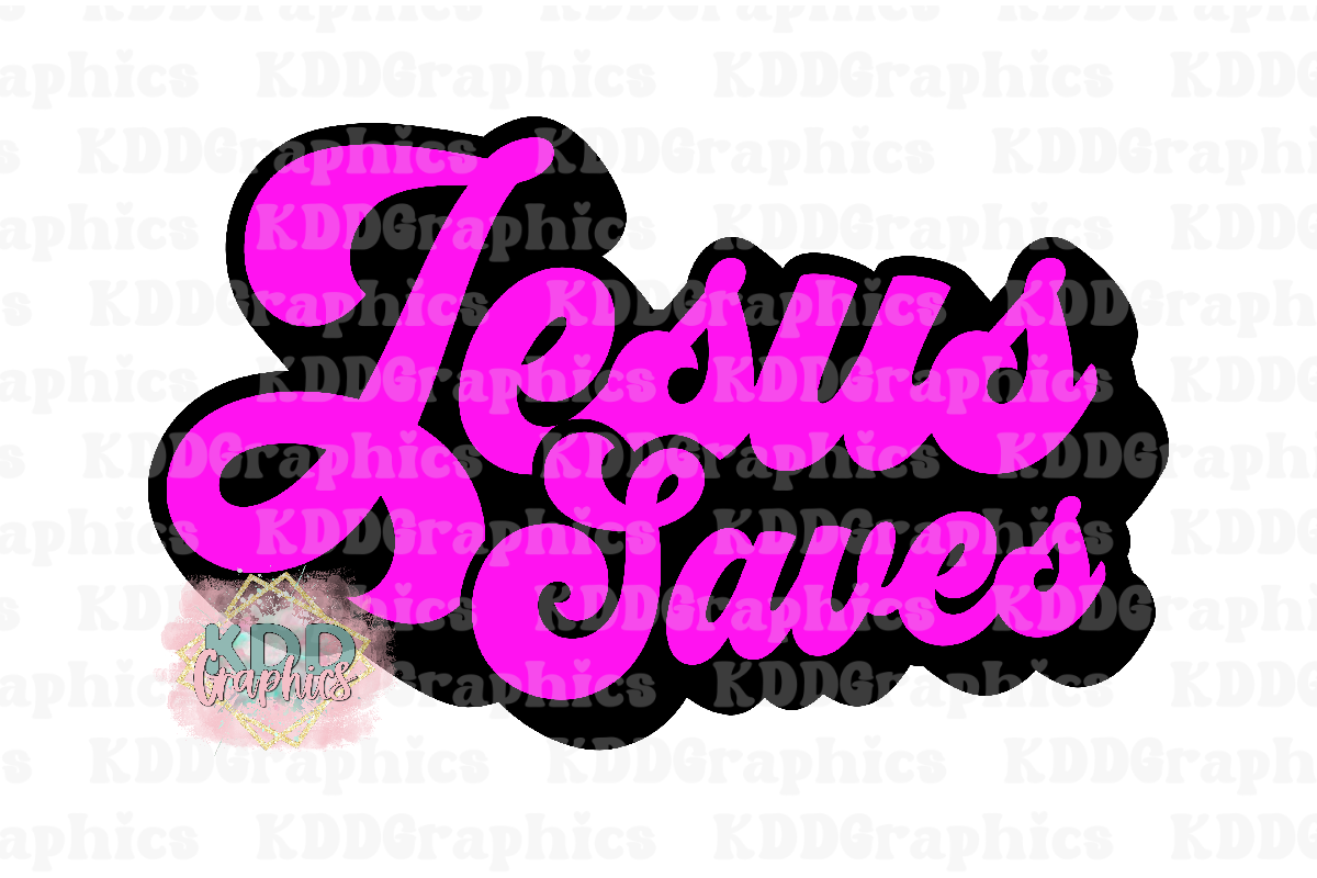 Retro Jesus Saves - Pink Religious Design PNG