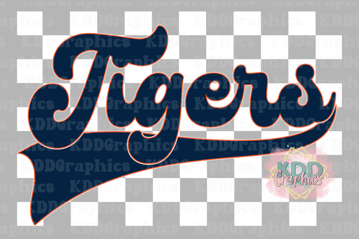 Retro Tigers Mascot - Orange Navy Tiger School Spirit PNG
