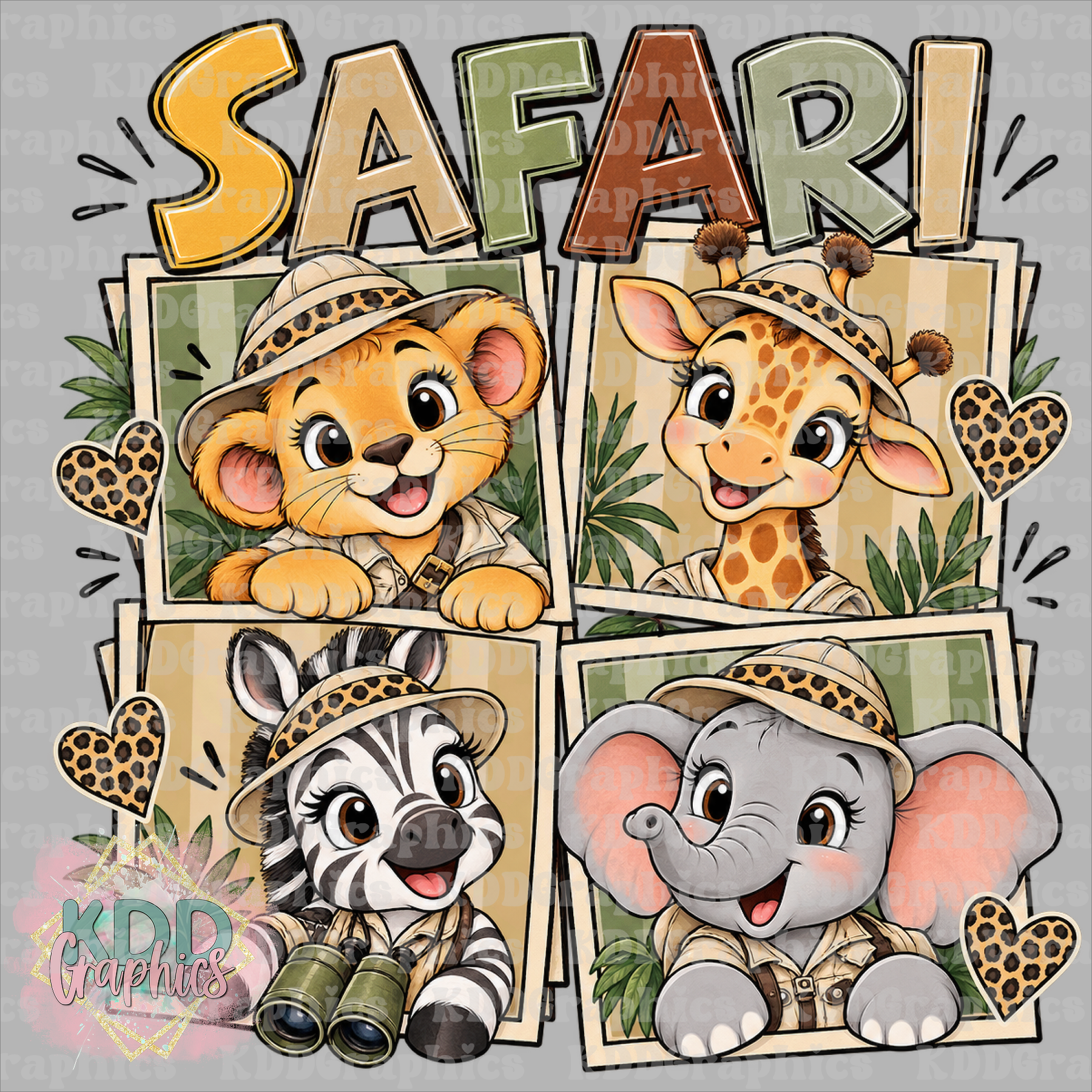 Safari Cute Jungle Animals PNG – Lion Giraffe Zebra Elephant Leopard Print Safari Design 2