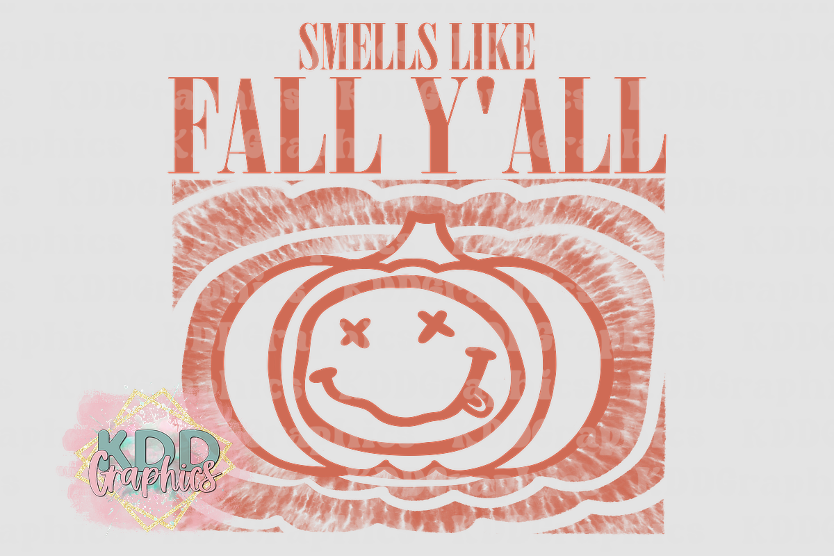 Smells Like Fall Y'all Nirvana Smiley Face Pumpkin - Fall PNG